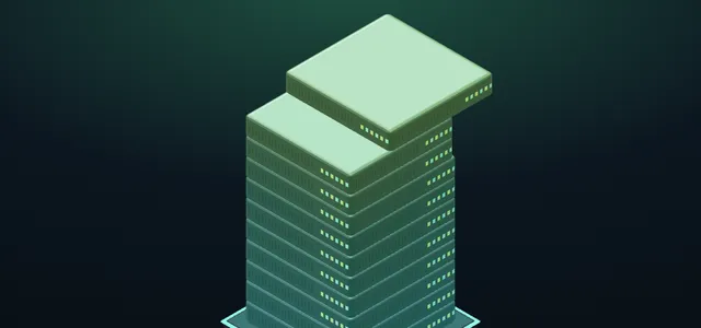 A tower of glowing server units stacked on a plinth